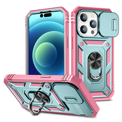 iPhone 15 Pro Max Sliding Camshield Holder Phone Case - Green+Pink